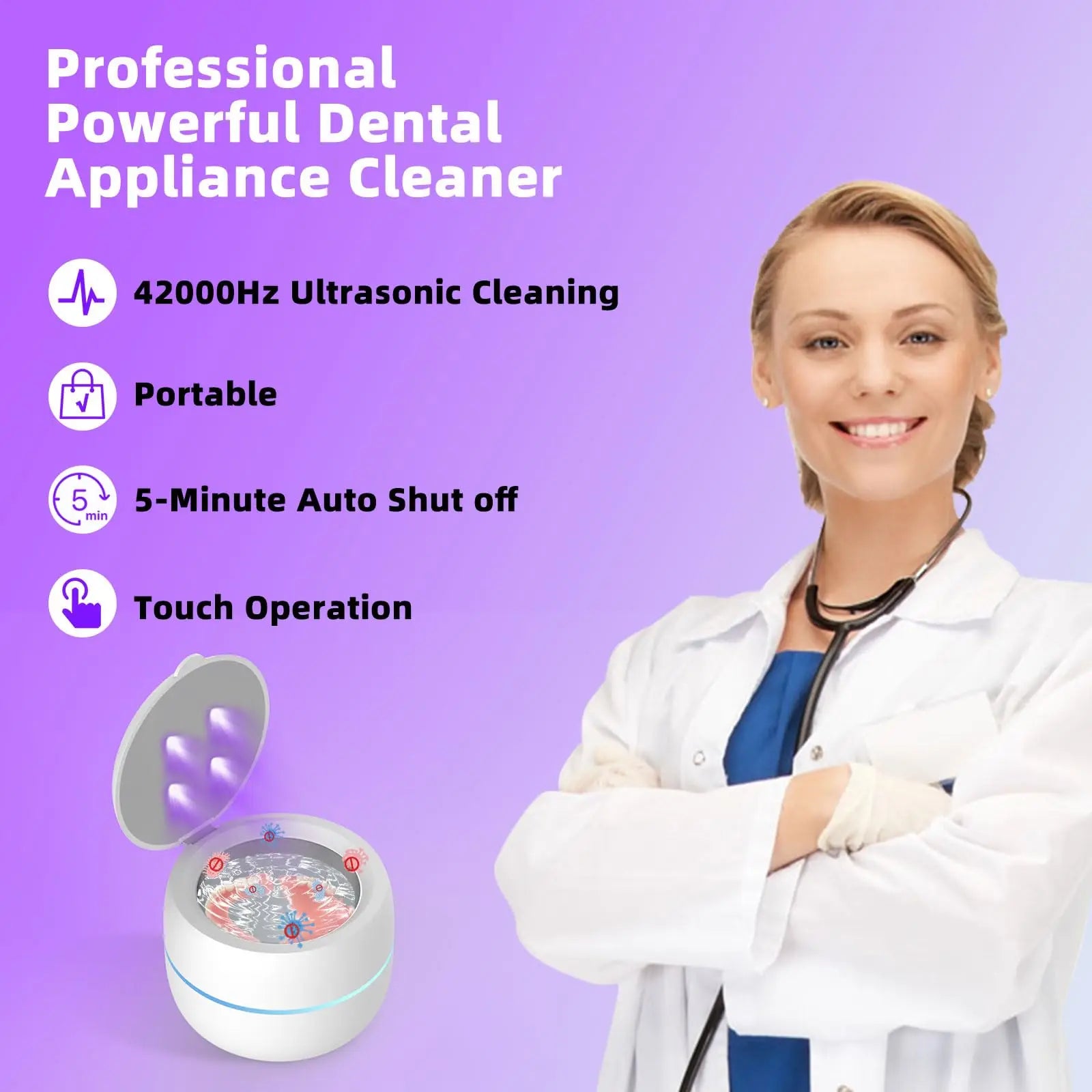 Ultrasonic UV Cleaner Mini Household Dental Pulsating Cleaning for Jewelry False Teeth Dentistry Box Beauty Health